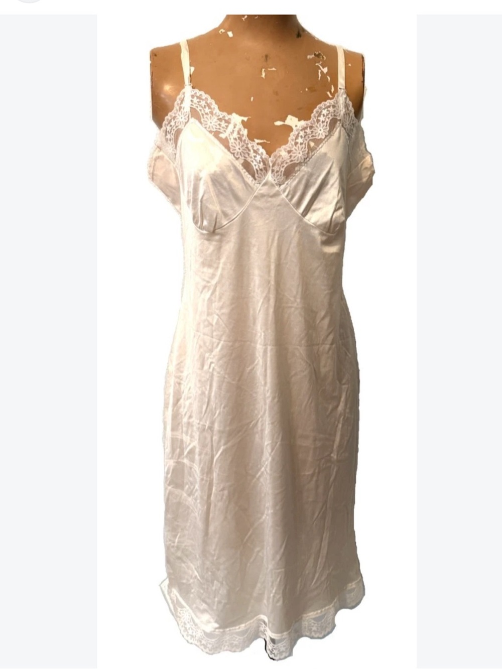 NEW LADY ESTER White Lace & Nylon Slip Dress, Size XL